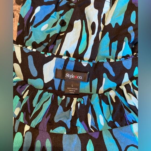 Style & Co blue black and purple lined mesh blouse - Picture 2 of 6